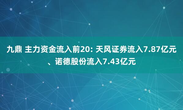 九鼎 主力资金流入前20: 天风证券流入7.87亿元、诺德股份流入7.43亿元